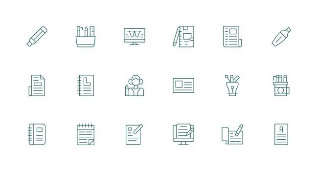 Minimal Line Style Writing Icons with 18 Vectors Essential Icons for Rapid UI Building