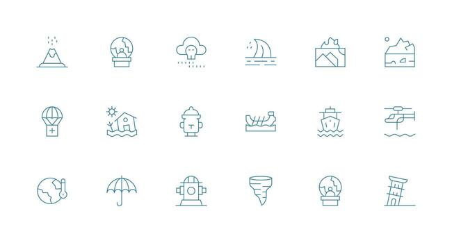 Disaster Design Icons featuring 18 in Minimal Line Style Scalable Icons for All Themes vector