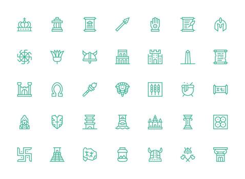 35 Icons for Ancient in Regular Clean Line Format Glyph Icon Series vector