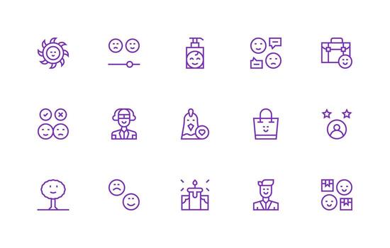 15 Icons for Happy in Regular Line Format Light Icon Series vector
