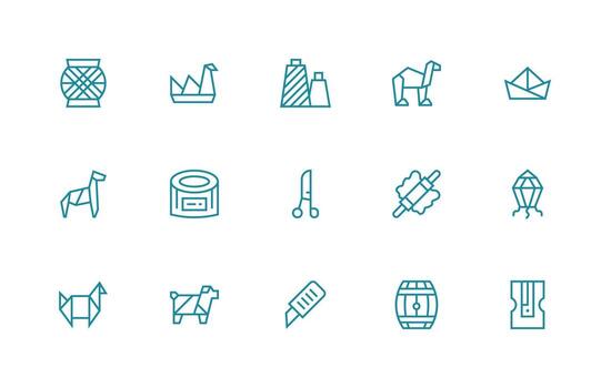 arte diseño íconos presentando 15 en regular línea estilo basado en temas icono paquete vector