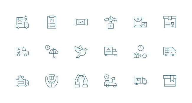 Courier Design Icons featuring 18 in Minimal Line Style Multi-Style Icon Collection vector