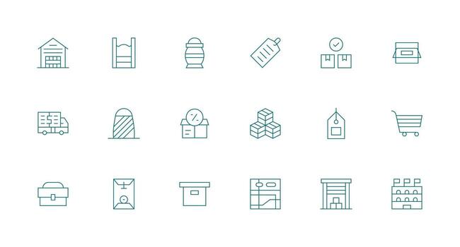 inventario icono conjunto con 18 mínimo línea gráficos optimizado icono paquete para digital productos vector