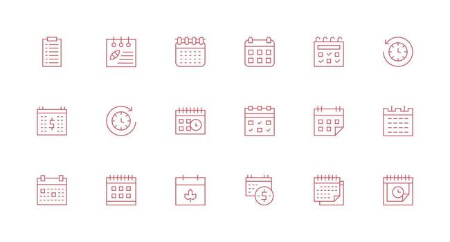 Yearly Icon Set with 18 Minimal Line Graphics Outline Icon Pack vector