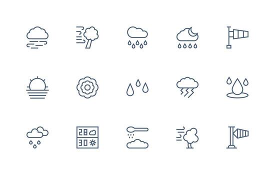 Meteorology Icon Set with 15 Regular Line Graphics Core Icon Collection for Daily Tasks vector