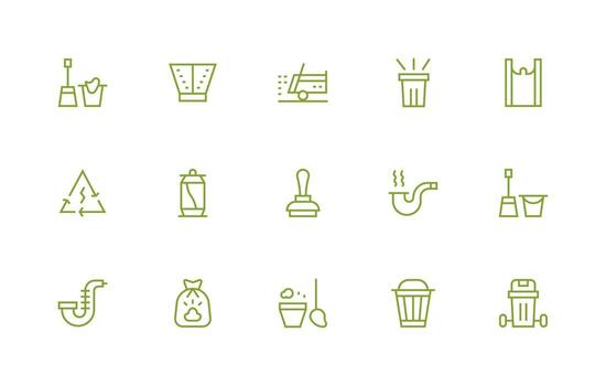 Waste Design Icons featuring 15 in Regular Line Style Icon Set for Projects vector