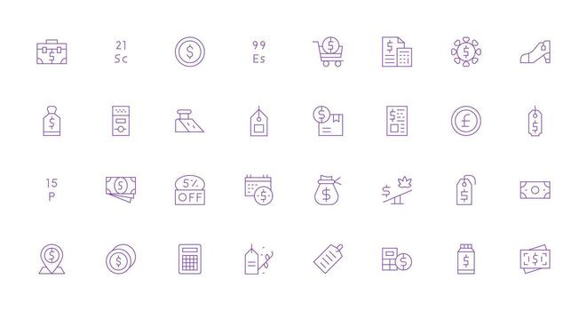 32 Thin Line Vectors for Price Theme Reusable Icon Set