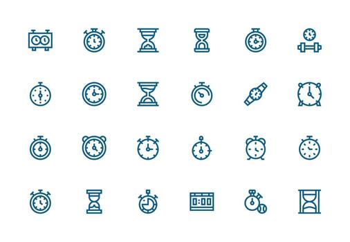 24 Icons for Stopwatch in Thick Line Line Format Complete Icon Set for Mobile Apps vector