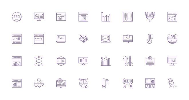 Analytics featuring 32 Icons in Thin Line Design Responsive Icon Set for Flexible Layouts vector
