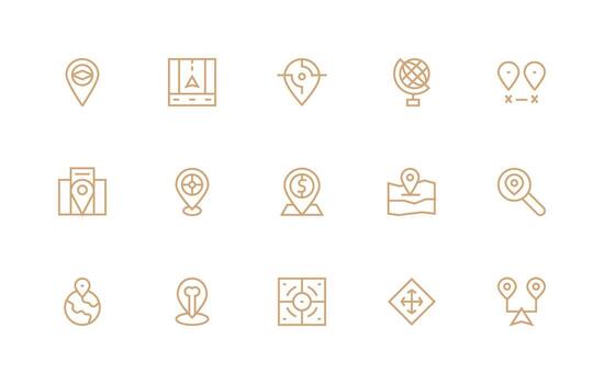Coordinates Design Icons featuring 15 in Regular Line Style Neatly Designed Icons for Web Platforms vector