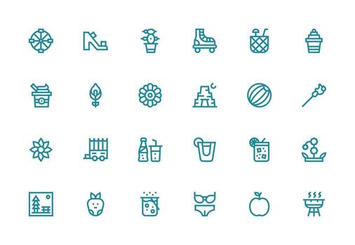 24 íconos para verano en grueso línea línea formato ordenado icono conjunto vector
