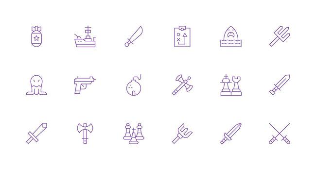 Attack Icon Set with 18 Minimal Line Graphics Digital Icon Collection vector