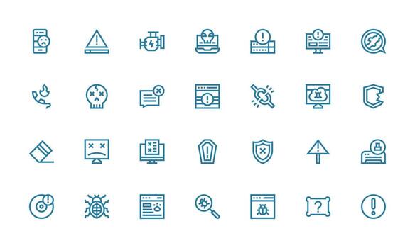 negrita línea estilo error íconos con 28 vectores sencillo icono paquete
