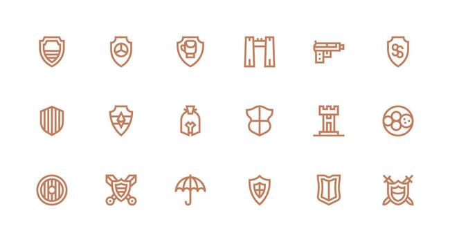 18 Icons for Defense Mechanism in Strong Stroke Line Format Icon Pack for UI vector
