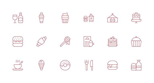 Cafe Menu Icon Set with 18 Minimal Line Graphics User Interface Icons for Digital Products vector