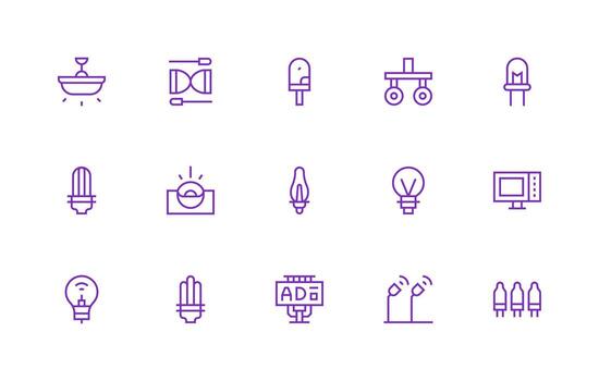 Regular Line Icons from Led Set with 15 Vectors Core Icon Collection for Daily Tasks