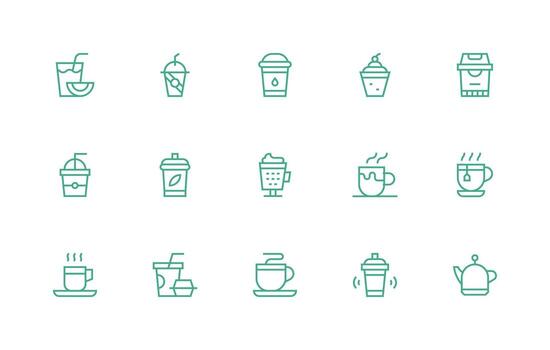 taza icono conjunto con 15 regular línea gráficos icono conjunto vector