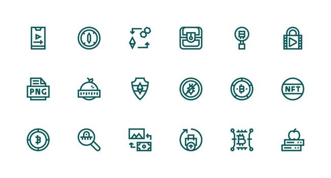 Digital Asset featuring 18 Icons in Strong Stroke Line Design Optimized Icon Pack for Digital Products vector