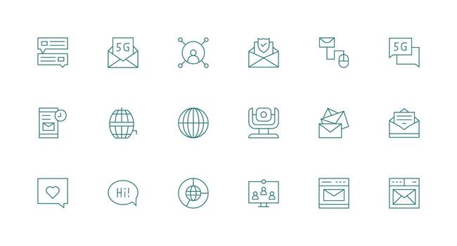 digital comunicación visual paquete conteniendo 18 mínimo línea íconos píxel Perfecto íconos para moderno aplicaciones vector