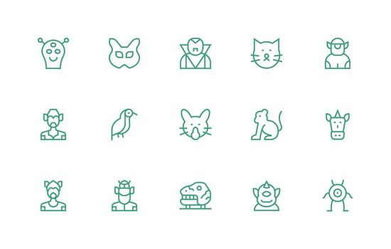 Creature Icon Collection with 15 Regular Line Designs Icon Pack for Various Themes vector
