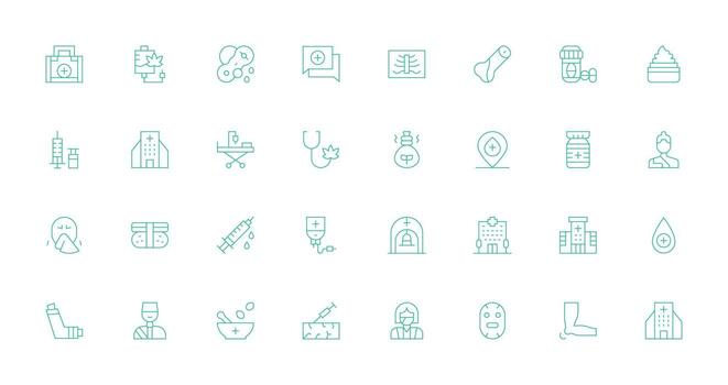 32 Thin Line Vectors for Treatment Theme Quick Access Icons for UI Development