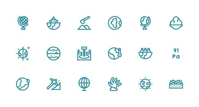 Strong Stroke Line Icons from Earth Set with 18 Vectors Clear and Concise Icon Set Collection