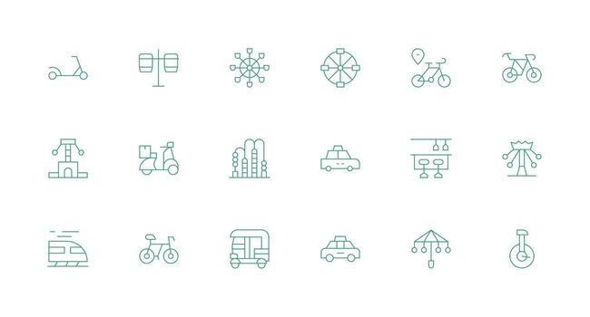 Ride featuring 18 Icons in Minimal Line Design Icon Set for Apps vector