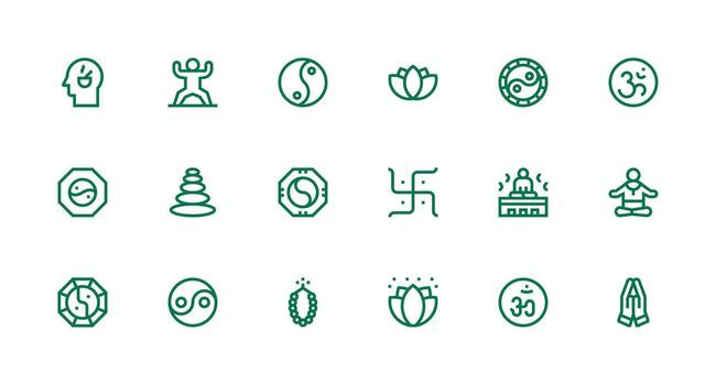 18 Strong Stroke Line Icons for Meditation Graphics Clean Icon Collection for Web Use vector