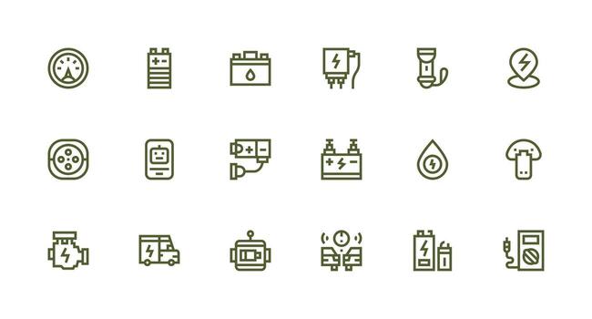 Battery Icon Collection with 18 Strong Stroke Line Designs Fully Editable Icon Set for Web vector