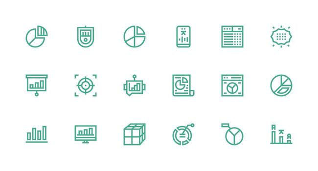 Strong Stroke Line Style Data Visualization Icons with 18 Vectors Fully Editable Icon Set for Web