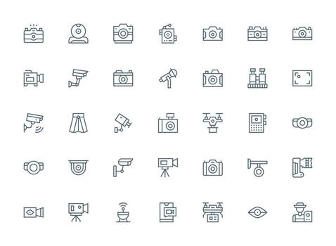 Regular Clean Line Icons from Camera Set with 35 Vectors All-Purpose Icon Design Pack
