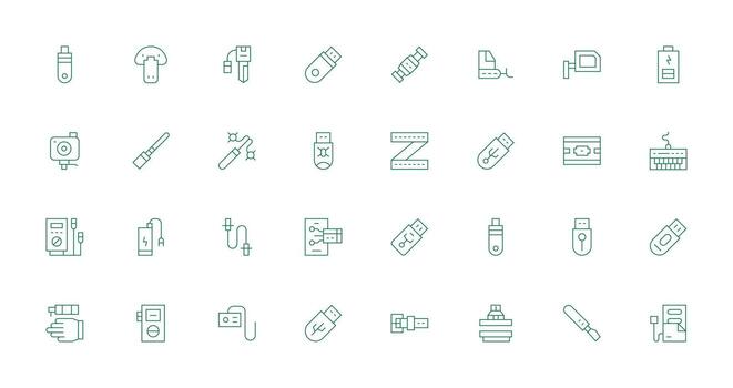 Usb Icon Set with 32 Thin Line Graphics Organized Pack for Project Assets vector