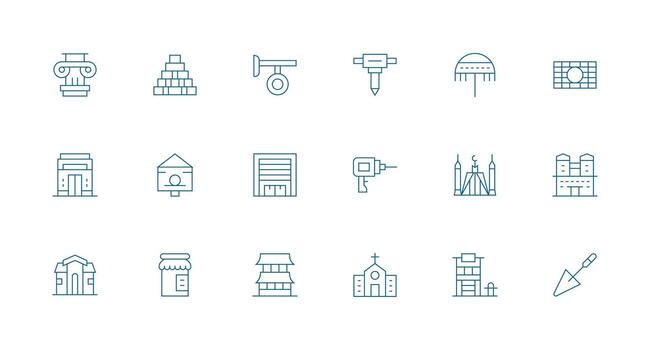 Building Set with 18 Minimal Line Icons Simplified Icon Pack for Visual Tools vector