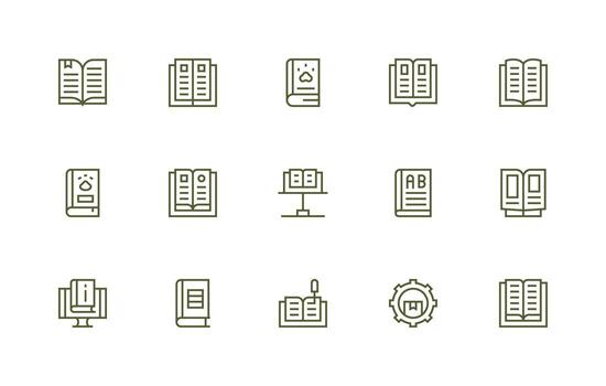 Manuals Design Icons featuring 15 in Regular Line Style Organized Glyph Icons for Fast Design vector
