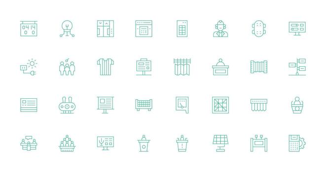 panel icono conjunto con 32 Delgado línea gráficos moderno línea y glifo icono serie vector