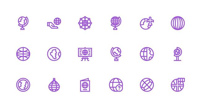 Globe Design Icons featuring 18 in Strong Stroke Line Style UI Icon Set vector