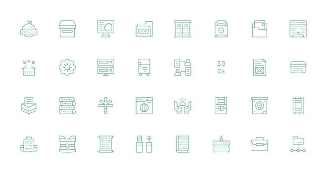 Delgado línea íconos desde datos almacenamiento conjunto con 32 vectores editable icono colección