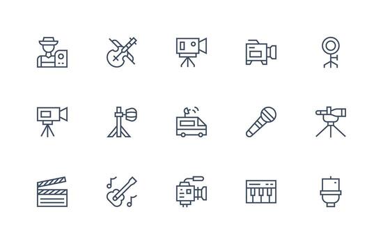 15 Regular Line Icons for Studio Graphics Icon Set vector