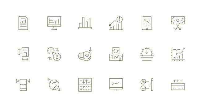 Decrease Design Icons featuring 18 in Minimal Line Style Clean Set for Layout Prototypes vector