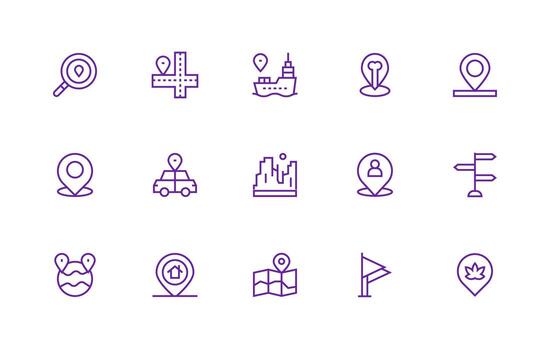 Regular Line Style Map Marker Icons with 15 Vectors Lightweight Icon Series