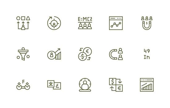 conversión icono conjunto con 15 regular línea gráficos organizado paquete para proyecto bienes vector