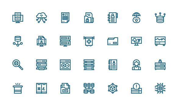 Database Set with 28 Bold Line Icons Display Icon Pack vector