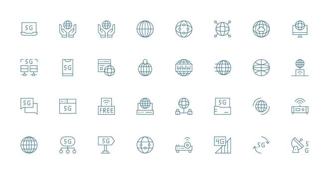 32 Delgado línea vectores para Internet acceso tema completar icono haz para web diseño
