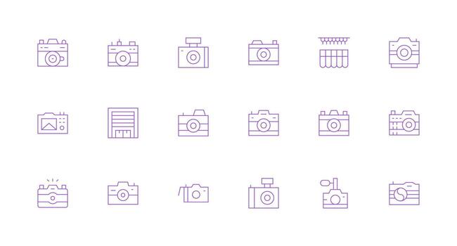 Shutter Design Icons featuring 18 in Minimal Line Style High-Resolution Icons for Any Platform vector