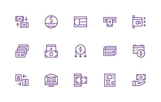 15 Icons for Withdrawal in Regular Line Format Balanced Icon Set for Functional Design vector