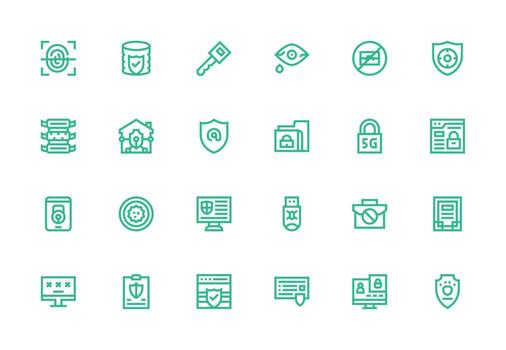 24 Icons for Data Protection in Thick Line Line Format Icon Set for Apps vector