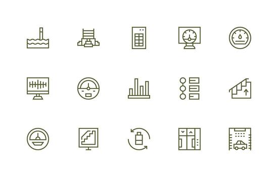 regular línea íconos desde nivel conjunto con 15 vectores píxel Perfecto icono conjunto