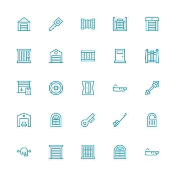 puerta conjunto con 25 medio carrera contorno íconos rápido acceso íconos para ui desarrollo vector