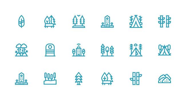 Trees featuring 18 Icons in Strong Stroke Line Design Clear and Concise Icon Set Collection vector