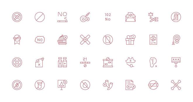 Not Allowed Icon Collection with 32 Thin Line Designs Neat Icon Set vector